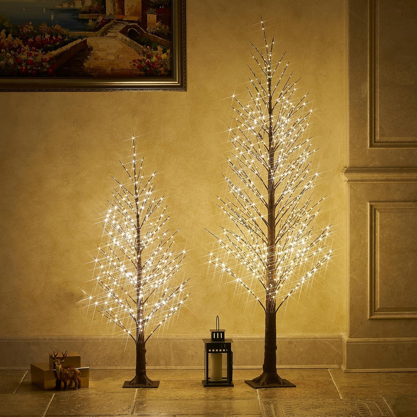 Fudios Lighted Alpine Tree Brown Willow 4FT 450 LED Fairy Lights,Artificial Winter Twig Trees Plug in for Christmas Indoor Outdoor Home Decoration