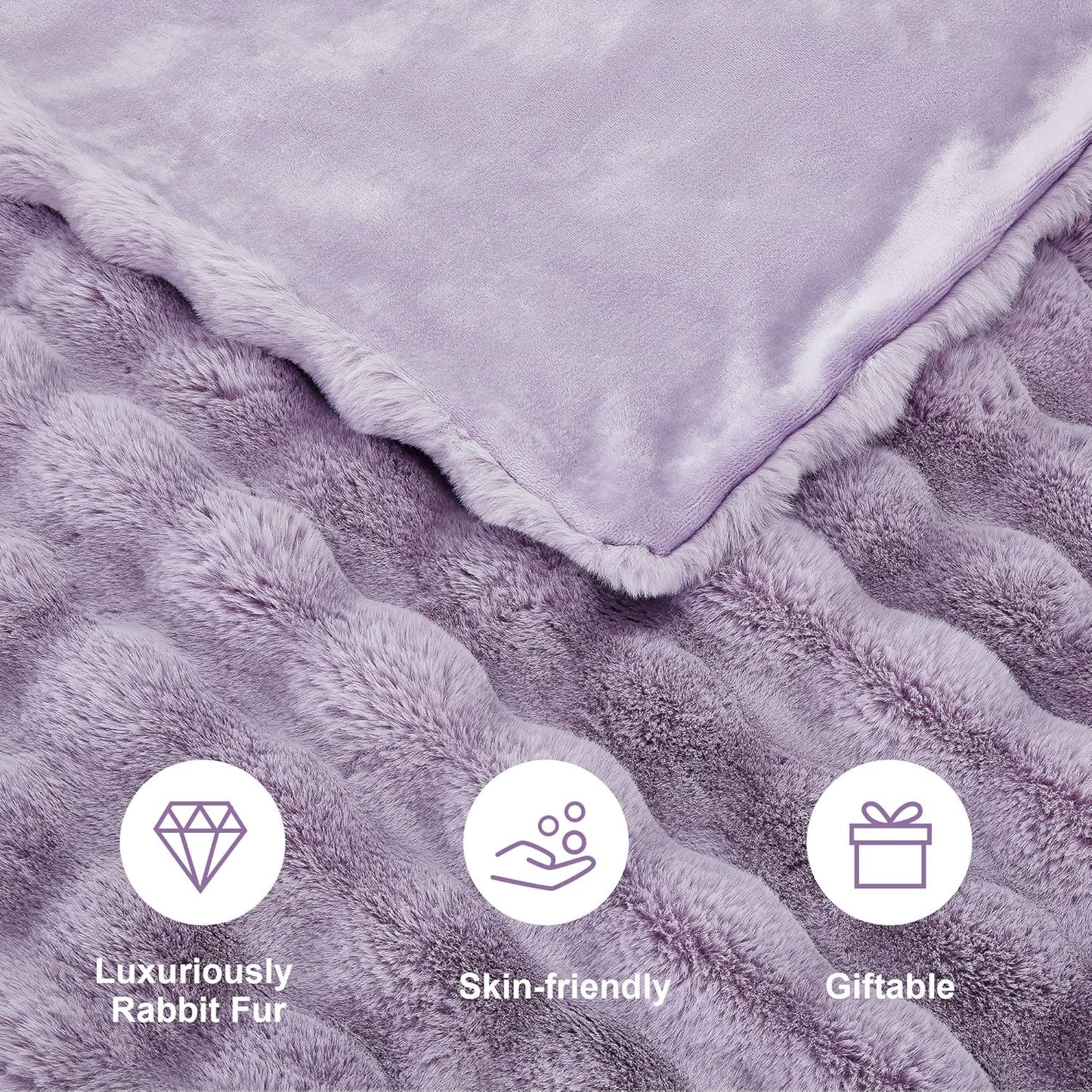 DREAMNINE Oversized Soft Thick Fuzzy Faux Rabbit Fur Throw Blanket Twin Size 60" x 71", Double Sided Comfy Plush Warm Shaggy Fluffy Blankets, Luxury Cozy Cute Furry Blanket for Bed Couch, Lilac Purple