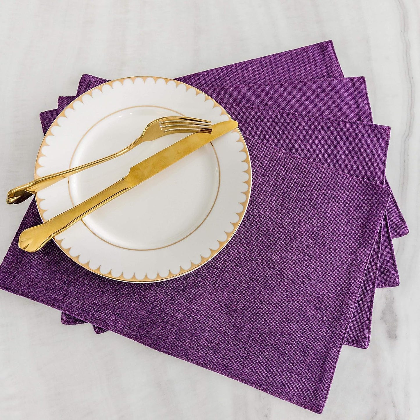 Home Brilliant Cloth Placemats Set of 4 Heat Resistant Dining Table Place Mats for Kitchen Table, 13 x 19 inches, Purple