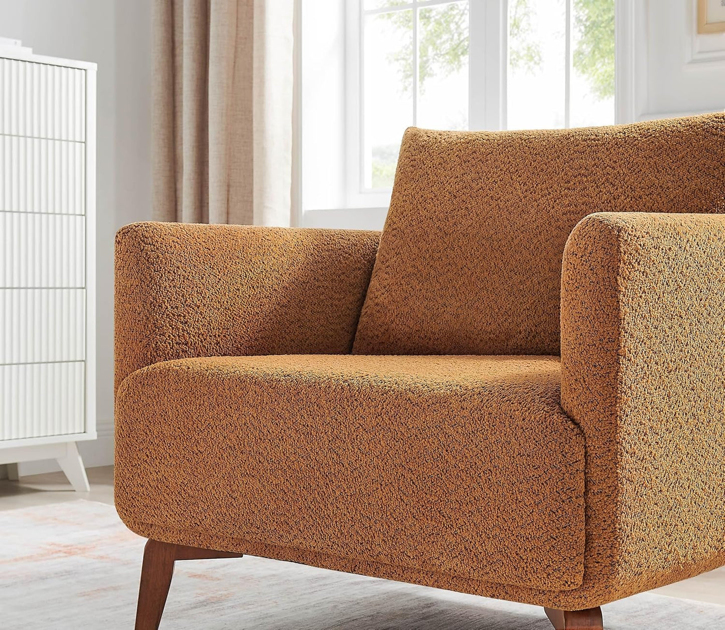 Oversized Accent Chair Modern Boucle Armchair for Living Room Sets of 2 - 37" Wide & Cozy Reading Accent Chair with Solid Wood Legs, Curry Upholstered Lounge Chair for Bedroom & Office (Easy Assembly)