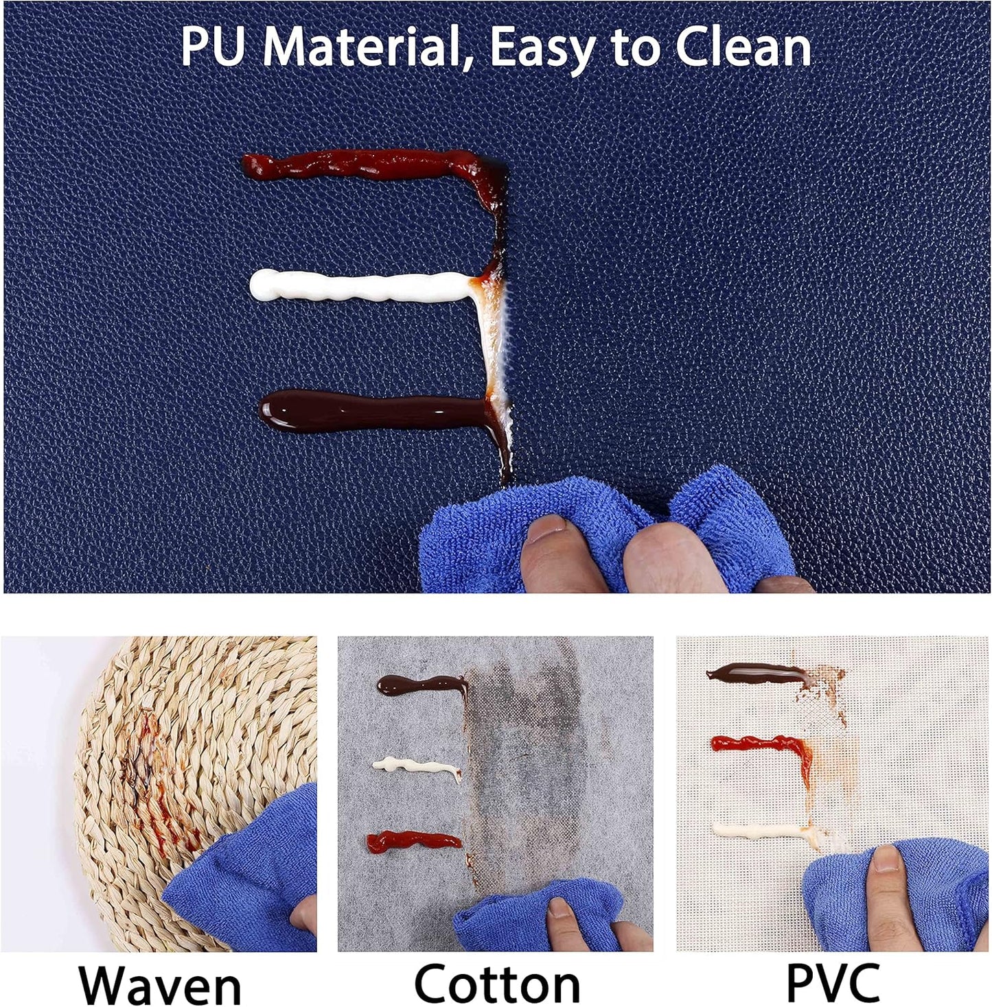 Faux Leather Placemats, PU Table Mats, Set of 4, Waterproof, Stain Resistant, Heat Resistant, Non-Slip Easy to Clean for Kitchen Dining Table,Conference Table C Blue Rectangle