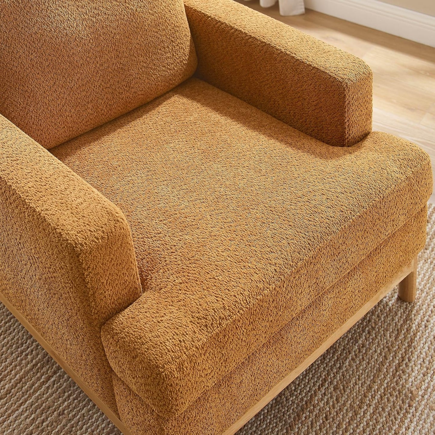 Oversized Accent Chair, Mid Century Modern Upholstered Armchair for Living Room, Comfy Chair for Bedroom Reading Chair, Single Sofa for Small Space with Rubberwood Base