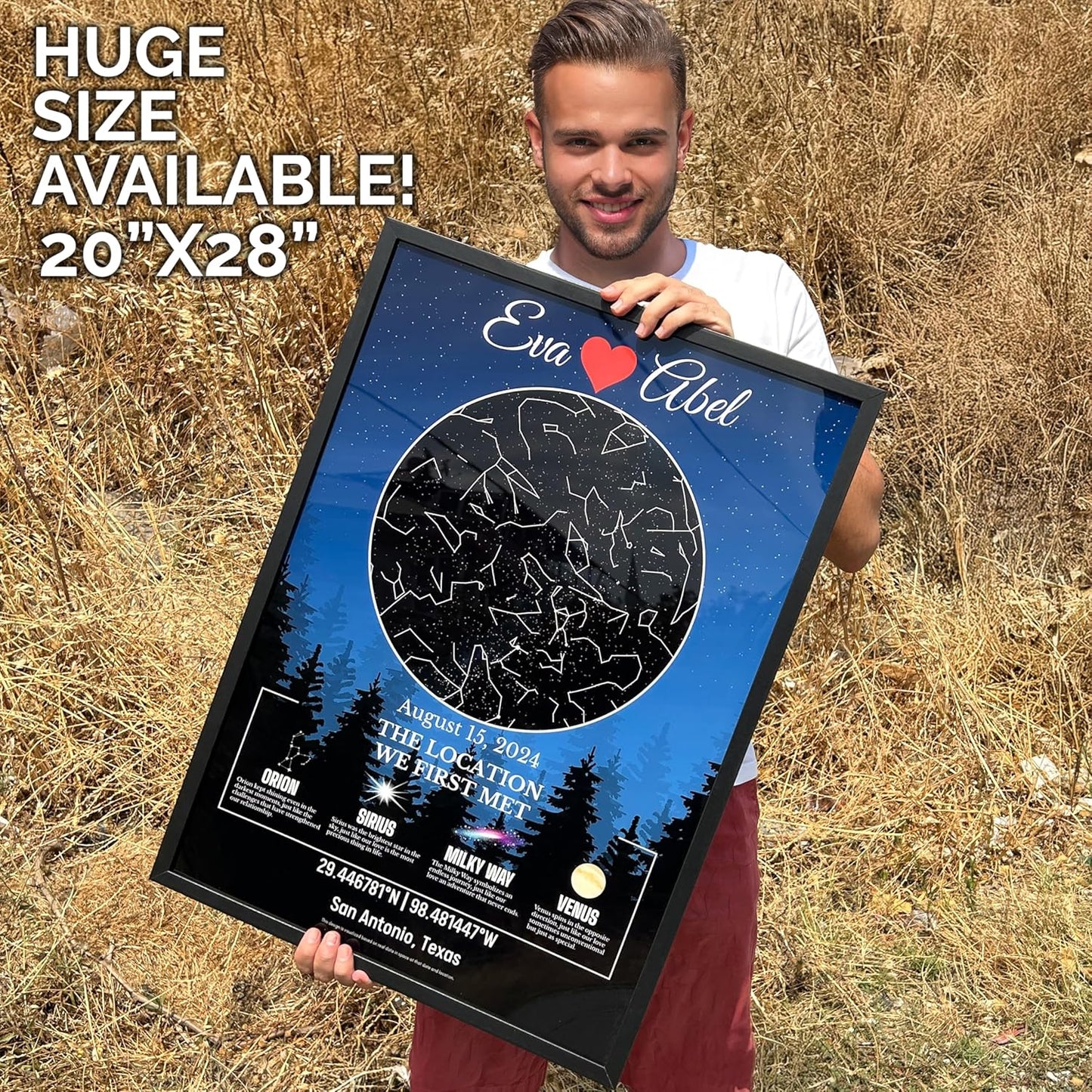 Custom Star Map Gift for Couples, Personalized Glass Night Sky, Where We Met Constellation Map, Romantic Anniversary or Wedding Gift, Unique Wall Art for Him or Her