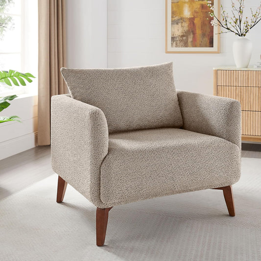 Oversized Accent Chair Modern Boucle Armchair for Living Room- 37" Wide Accent Chair with Solid Wood Legs, Camel Upholstered Lounge Chair for Bedroom & Office, Cozy Reading Chair (Easy Assembly)