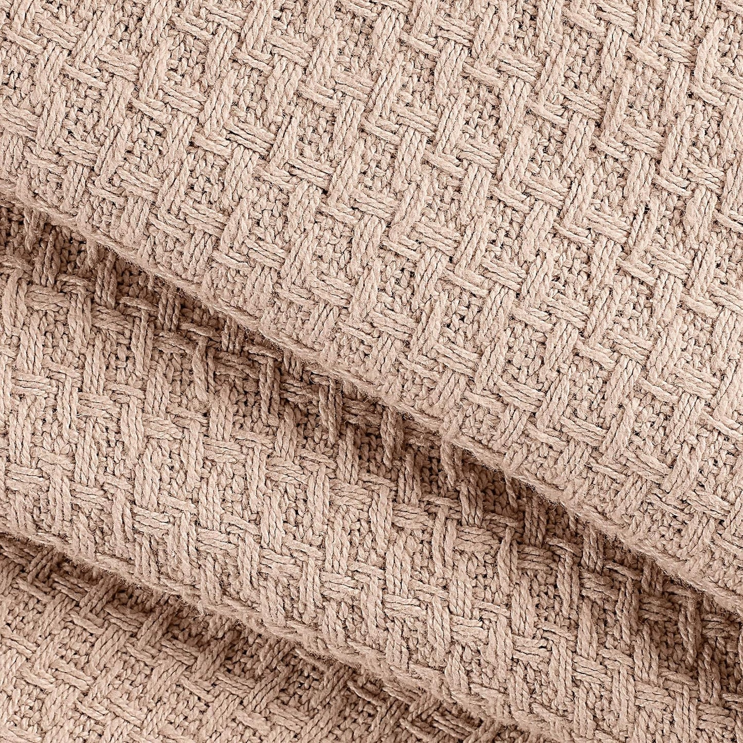 Elvana Home 100% Cotton Bed Blanket, Breathable Bed Blanket Twin Size, Cotton Thermal Blankets Twin, Perfect for Layering Any Bed for All Season, Beige