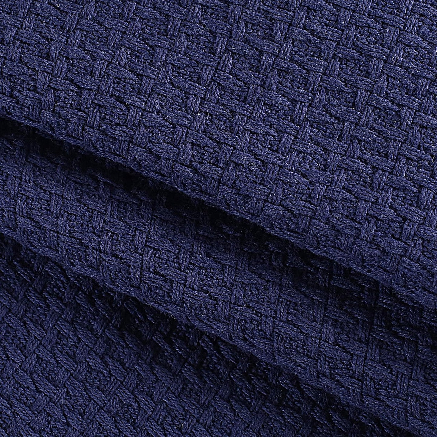 Elvana Home 100% Cotton Bed Blanket, Breathable Bed Blanket Queen Size, Cotton Thermal Blankets Queen, Perfect for Layering Any Bed for All Season, Navy Blue